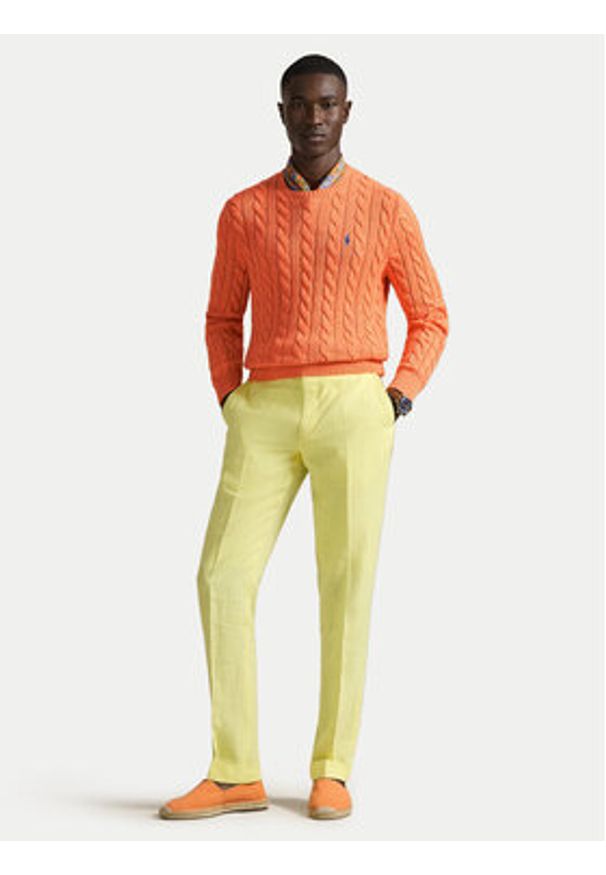 Polo Ralph Lauren Sweter 710775885529 Pomarańczowy ciemny Regular Fit. Typ kołnierza: polo. Kolor: pomarańczowy. Materiał: bawełna