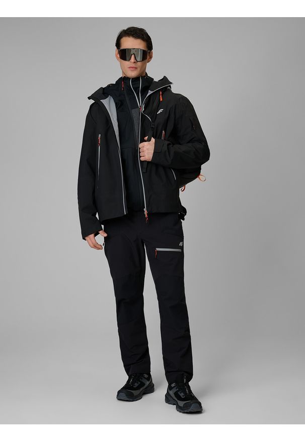 4f - 4F Kurtka trekkingowa membrana 15000 męska - czarna S. Kolor: czarny. Materiał: tkanina, materiał. Długość: długie. Sport: turystyka piesza