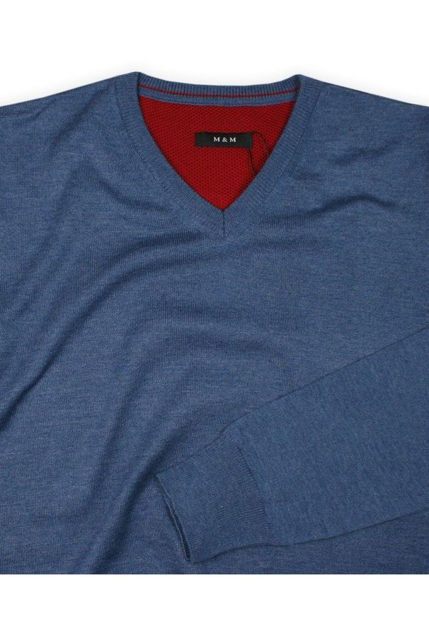 Niebieski sweter MM Classic klasyczny, z dekoltem w kształcie v, na spotkanie biznesowe