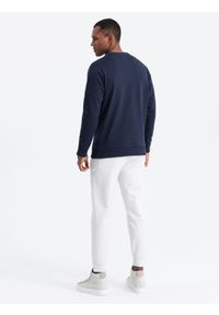 Ombre Clothing - Bluza męska z lampasem - granatowa V1 B1279 - XXL. Kolor: niebieski. Materiał: materiał, bawełna, poliester #6