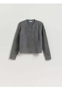 Reserved - Kardigan z obniżoną linią ramion - szary. Kolor: szary. Materiał: dzianina, wełna #1