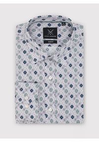 Pako Lorente - PAKO LORENTE – Męska koszula w kolorze białym w granatowo-zielony wzór. Typ kołnierza: kołnierzyk klasyczny. Kolor: zielony, biały, niebieski, wielokolorowy. Materiał: bawełna, elastan. Długość rękawa: długi rękaw. Długość: długie. Styl: klasyczny #4