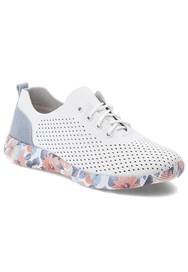 Półbuty damskie Artiker, skóra naturalna perforowana cholewka sznurowanie lekka elastyczna podeszwa z kwiatowym motywem, białe, 58C0586. Zapięcie: sznurówki. Kolor: biały. Materiał: skóra. Szerokość cholewki: normalna. Wzór: kwiaty