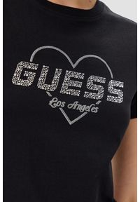 Guess - GUESS Czarny damski t-shirt Narciso. Kolor: czarny