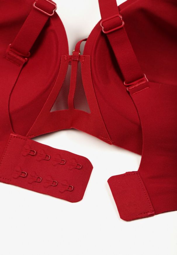 Born2be - Bordowy Biustonosz z Ozdobnymi Paskami Zetessa. Kolor: czerwony. Materiał: jeans. Wzór: paski