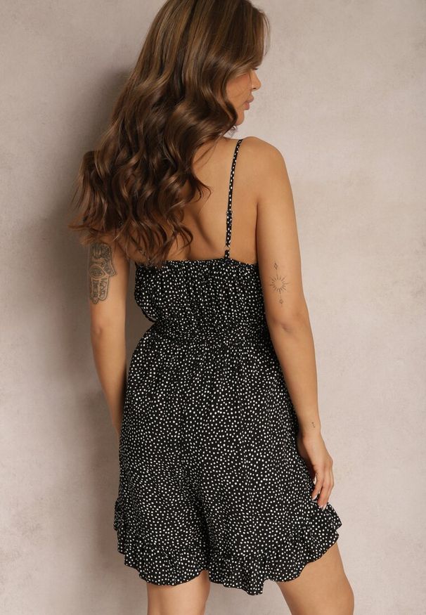 Renee - Czarny Kombinezon z Bawełny na Regulowanych Ramiączkach z Paskiem i Gumką w Talii Belladream. Okazja: na co dzień. Kolor: czarny. Materiał: bawełna. Długość rękawa: na ramiączkach. Styl: casual