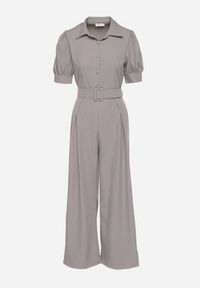 Born2be - Szary Taliowany Kombinezon z Ozdobną Klamrą Filateia. Kolor: szary. Styl: elegancki #2