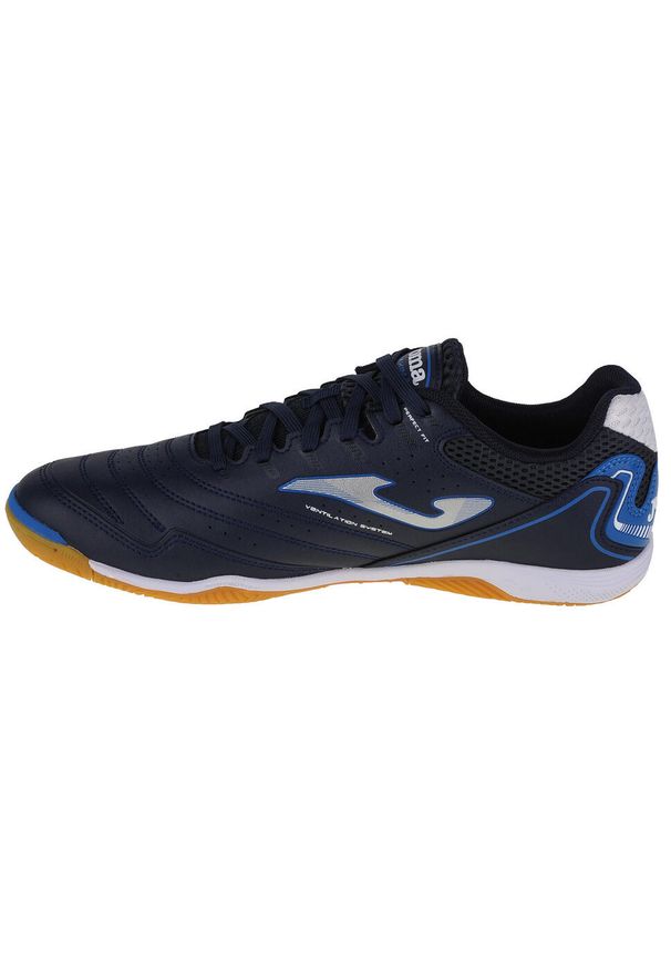 Buty piłkarskie halowe męskie Joma Maxima 2303. Kolor: biały, wielokolorowy, niebieski. Materiał: guma, materiał, tkanina, syntetyk. Sport: piłka nożna