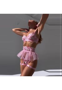 Intica - Tiulowy zestaw bielizny z haftem elegancki i zmysłowy Dietlinde. Kolor: różowy. Materiał: tiul. Wzór: haft #5