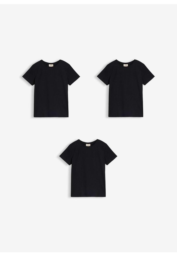 bonprix - T-shirt z czystej bawełny organicznej (3 szt.). Kolor: czarny. Materiał: bawełna