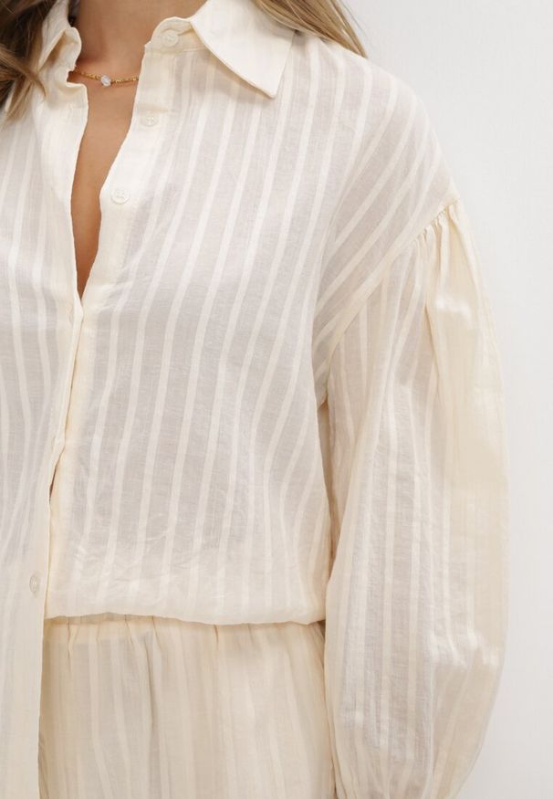 Born2be - Beżowy 2-cześciowy Komplet z Szortami i Elegancką Koszulą Alesa. Kolor: beżowy