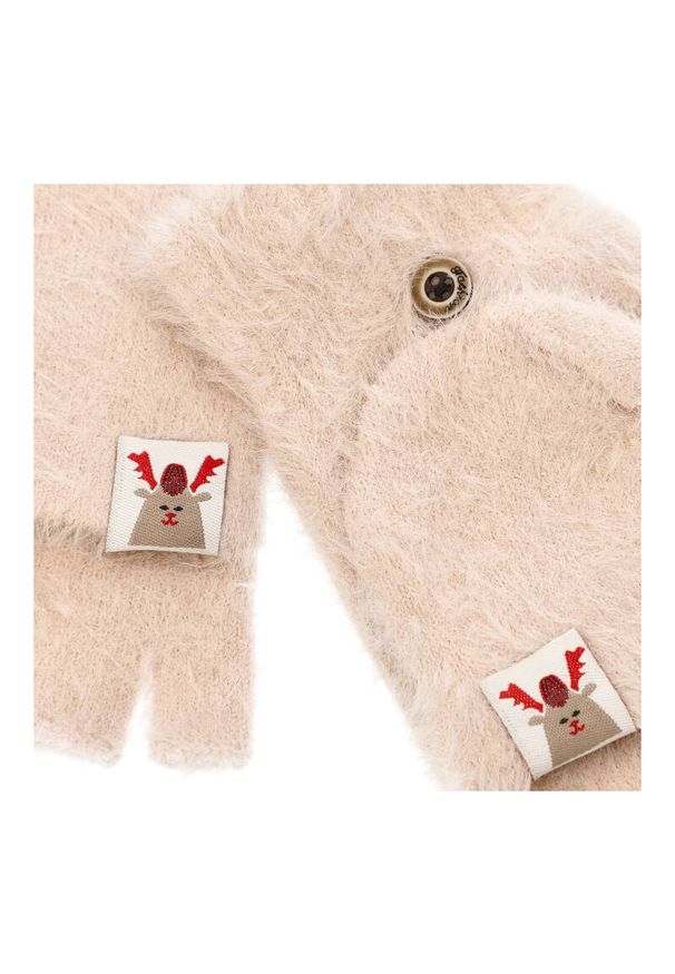 Beżowe Śliczne Rękawiczki Alpaka Damskie Armodo. Kolor: beżowy. Materiał: materiał. Wzór: aplikacja. Sezon: zima. Styl: elegancki