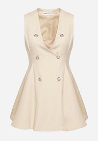 Born2be - Beżowa Sukienka Rozkloszowana Ozdobiona Guzikami Pallisna. Kolor: beżowy. Materiał: materiał. Wzór: aplikacja. Typ sukienki: rozkloszowane. Styl: elegancki, klasyczny #7