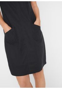 bonprix - Sukienka mini z lnem. Typ kołnierza: dekolt w serek. Kolor: czarny. Materiał: tkanina, len. Długość rękawa: krótki rękaw. Długość: mini, midi #3