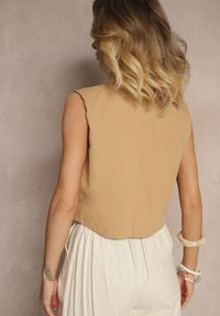 Renee - Beżowa Kamizelka z Bawełny z Ozdobnym Haftem Worvanis. Okazja: na co dzień. Kolor: beżowy. Materiał: bawełna. Wzór: haft. Styl: klasyczny, casual #5