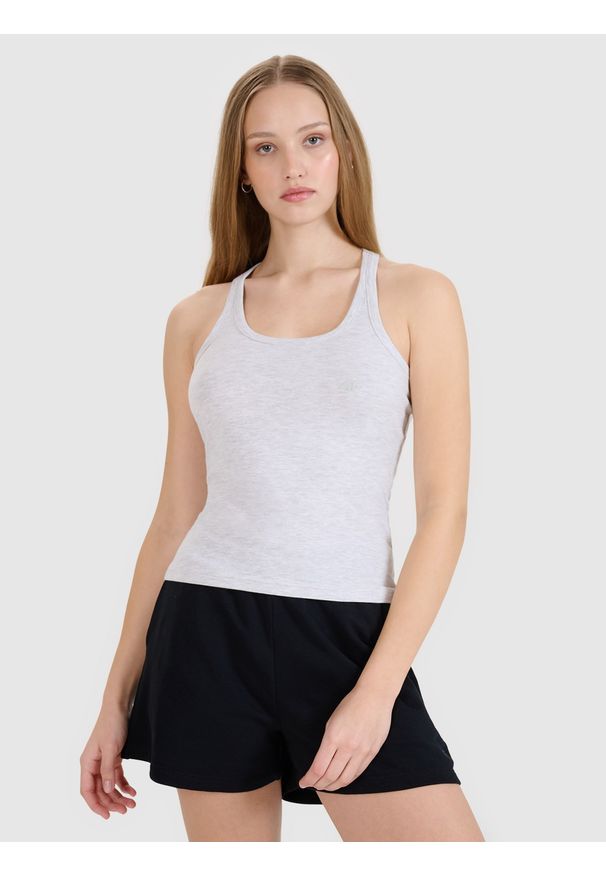 4f - 4F Top slim gładki damski - szary XXL. Kolor: szary. Materiał: jersey, dzianina, materiał, elastan, bawełna. Wzór: gładki