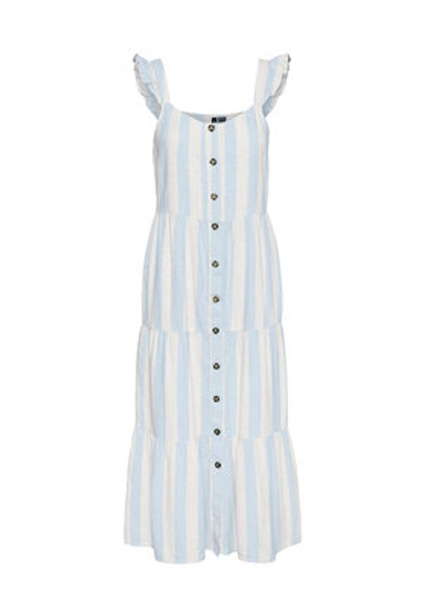 Vero Moda Sukienka letnia Linn 10322614 Błękitny Regular Fit. Kolor: niebieski. Materiał: len. Sezon: lato