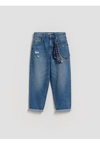 Reserved - Jeansy carrot z łańcuchem i bandaną - niebieski. Kolor: niebieski #1
