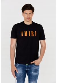 Amiri - AMIRI T-shirt męski czarny z pomarańczowym logo, Rozmiar XXL. Kolor: czarny #1