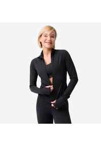 Decathlon - Bluza do jogi i pilatesu damska Domyos Breathe rozpinana. Kolor: czarny. Materiał: elastan, poliamid, materiał. Sport: joga i pilates #1