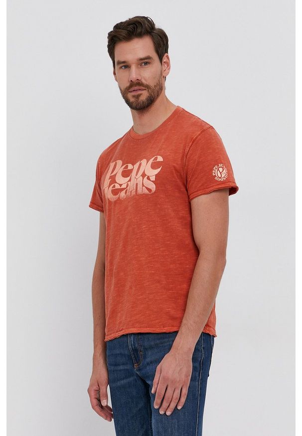 Pepe Jeans - T-shirt bawełniany Yuri. Okazja: na co dzień. Kolor: pomarańczowy. Materiał: bawełna. Wzór: nadruk. Styl: casual