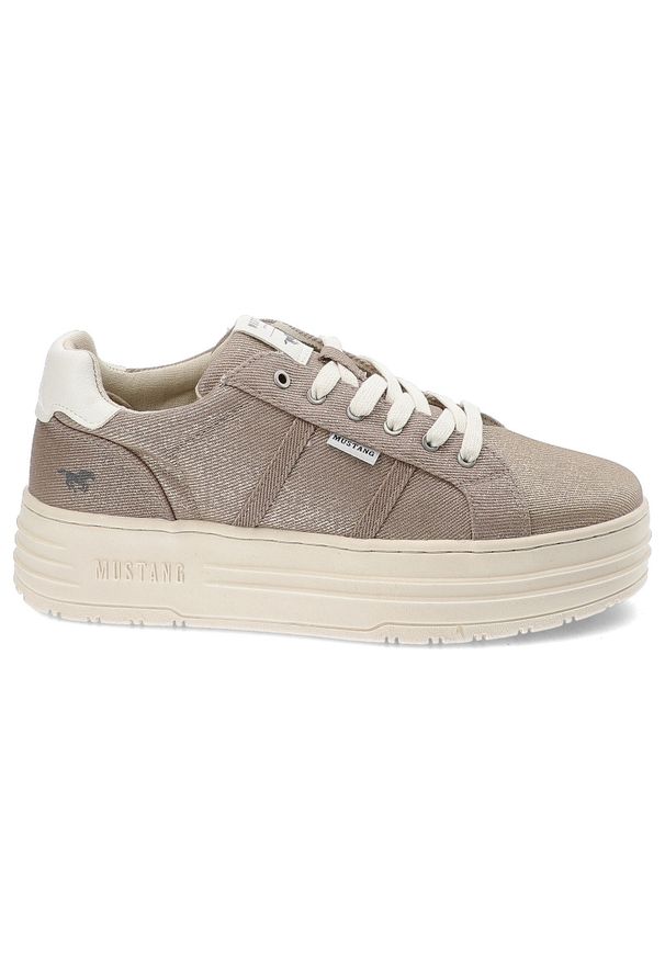 Złote Sneakersy Mustang Sportowe Obuwie Damskie. Okazja: na spacer. Kolor: złoty. Materiał: materiał. Sezon: lato. Sport: turystyka piesza