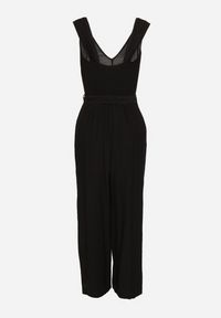 Born2be - Czarny Wiskozowy Kombinezon na Ramiączkach z Materiałowym Paskiem i Gumkami w Talii Zadia. Kolor: czarny. Materiał: materiał, wiskoza. Długość rękawa: na ramiączkach #6