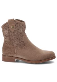 Botki damskie S.Barski, cholewka z materiału ażurowe wykończenie krótka cholewka pętla z tyłu elegancki fason, brązowe, HY61-8025. Kolor: brązowy. Materiał: materiał. Szerokość cholewki: normalna. Wzór: ażurowy. Sezon: wiosna, jesień. Obcas: na obcasie. Styl: elegancki. Wysokość obcasa: niski #6