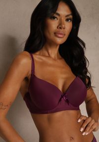 Renee - Ciemnofioletowy Biustonosz o Gładkim Wykończeniu z Kokardką Phiphise. Kolor: fioletowy. Wzór: gładki #3