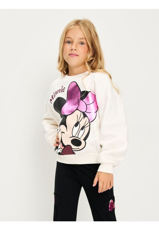 Sinsay - Bawełniana bluza crewneck Minnie Mouse - kremowy. Kolor: kremowy. Materiał: bawełna. Wzór: motyw z bajki