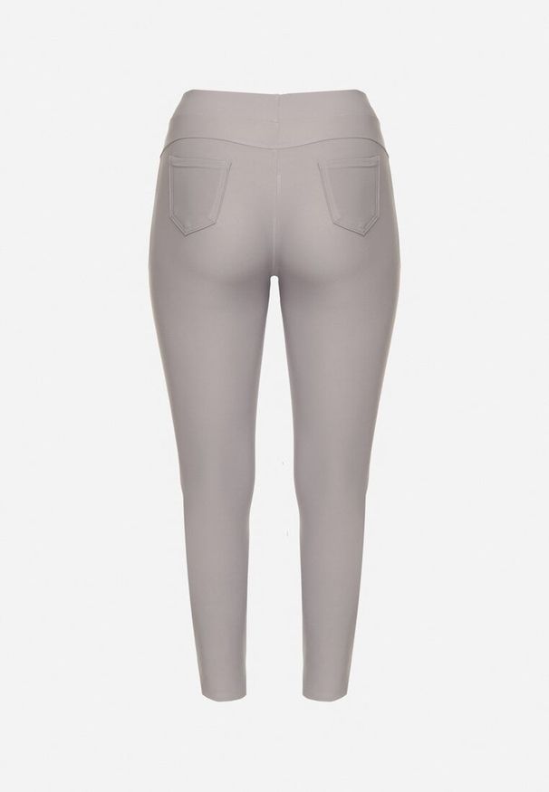 Born2be - Szare Spodnie z Gumką w Pasie z Cyrkoniami Slim Ellivna. Okazja: na co dzień. Kolekcja: plus size. Kolor: szary. Styl: elegancki, klasyczny, casual
