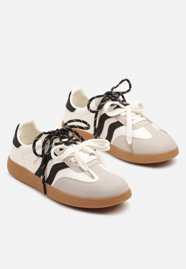 Born2be - Beżowo-Czarne Sneakersy w Stylu Klasycznych Tenisówek z Dodatkowymi Sznurówkami Valiena. Okazja: na co dzień. Zapięcie: sznurówki. Kolor: beżowy. Materiał: jeans. Obcas: na obcasie. Wysokość obcasa: niski