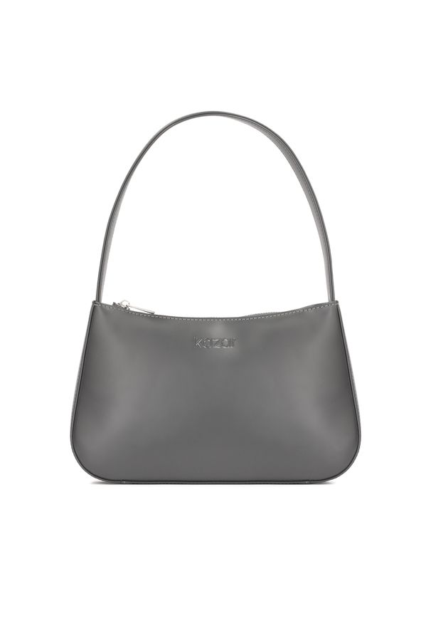 Kazar - Stylowa szara torebka na ramię. Kolor: szary. Wzór: gładki. Sezon: lato. Materiał: skórzane. Styl: elegancki. Rodzaj torebki: na ramię