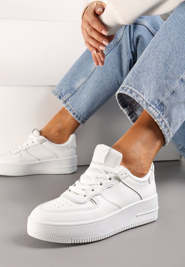 Born2be - Białe Sneakersy Nomky. Wysokość cholewki: przed kostkę. Kolor: biały. Szerokość cholewki: normalna. Wzór: jednolity