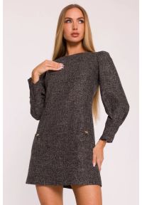 MOE - Elegancka sukienka tweedowa trapezowa mini czarna. Kolor: czarny, różowy, szary. Typ sukienki: trapezowe. Styl: elegancki. Długość: mini #2