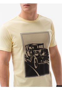 Ombre Clothing - T-shirt męski z nadrukiem S1434 V-11B - żółty - XXL. Kolor: żółty. Materiał: bawełna. Wzór: nadruk. Styl: klasyczny