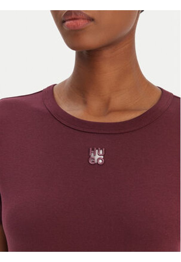 Hugo - HUGO T-Shirt Deloris 50512002 Bordowy Regular Fit. Kolor: czerwony. Materiał: bawełna