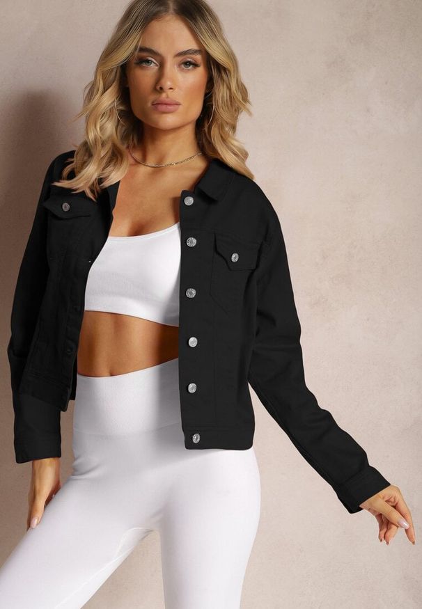 Renee - Czarna Jeansowa Kurtka z Bawełny z Guzikami i Kieszeniami Ainztia. Kolor: czarny. Materiał: bawełna, jeans