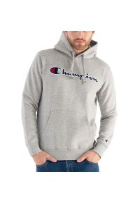 Bluza Champion Script Logo Embroidery Fleece Hoodie 217858-EM031 - szara. Kolor: szary. Materiał: bawełna, tkanina, poliester. Wzór: napisy. Styl: klasyczny, sportowy