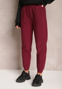 Renee - Bordowe Dzianinowe Spodnie z Gumką w Pasie Matrila. Kolor: czerwony. Materiał: dzianina #5