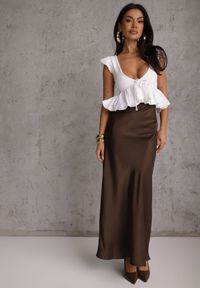 Renee - Brązowa Satynowa Spódnica Maxi High Waist Formia. Stan: podwyższony. Kolor: brązowy. Materiał: satyna #2