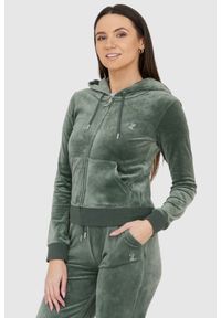 Juicy Couture - JUICY COUTURE Welurowa zielona bluza diamante hoodie. Kolor: zielony. Materiał: welur