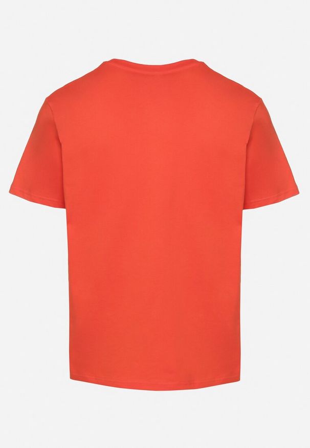 Born2be - Pomarańczowa Bawełniana Koszulka z Ozdobnym Nadrukiem Sunienna. Okazja: na co dzień. Kolor: pomarańczowy. Materiał: bawełna. Wzór: nadruk. Styl: casual, elegancki