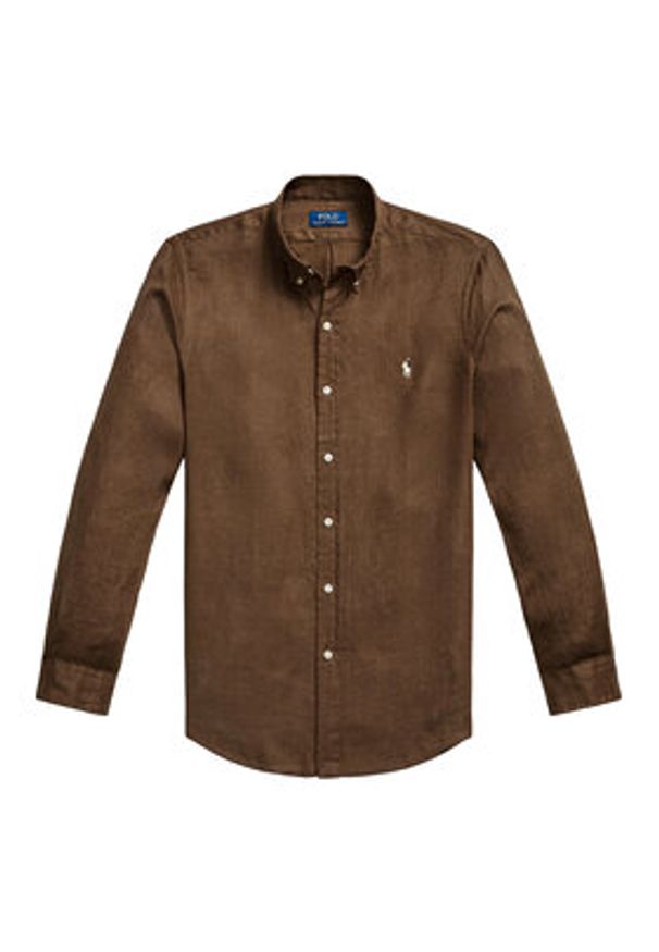 Polo Ralph Lauren Koszula 710968915500 Brązowy jasny Slim Fit. Typ kołnierza: polo. Kolor: brązowy. Materiał: len