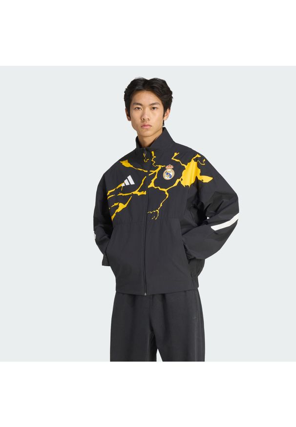 Adidas - adidas Real Madrid Avengers Z.N.E. Bluza reprezentacyjna. Kolor: czarny. Materiał: dresówka. Wzór: motyw z bajki. Sport: piłka nożna