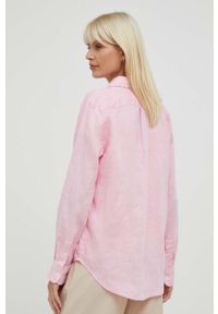 Polo Ralph Lauren koszula lniana kolor różowy regular z kołnierzykiem klasycznym. Okazja: na co dzień. Typ kołnierza: kołnierzyk klasyczny, polo. Kolor: różowy. Materiał: len. Wzór: gładki, aplikacja. Styl: klasyczny #5