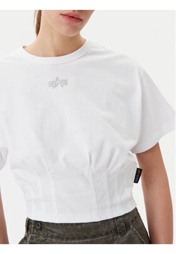Alpha Industries T-Shirt Waisted 148070 Biały Regular Fit. Kolor: biały. Materiał: bawełna