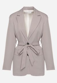 Born2be - Szara Jednorzędowa Marynarka z Paskiem i Usztywnionymi Ramionami Diomella. Okazja: na co dzień. Kolor: szary. Materiał: jeans. Styl: elegancki, casual