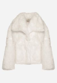 Born2be - Biała Jednorzędowa Kurtka Futerko z Szerokim Kołnierzem Conellia. Okazja: na co dzień. Kolor: biały. Materiał: futro. Styl: casual, elegancki #7