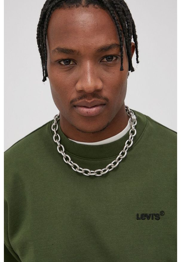 Levi's® - Levi's Bluza bawełniana męska kolor zielony gładka. Okazja: na spotkanie biznesowe. Kolor: zielony. Materiał: bawełna. Wzór: gładki. Styl: biznesowy